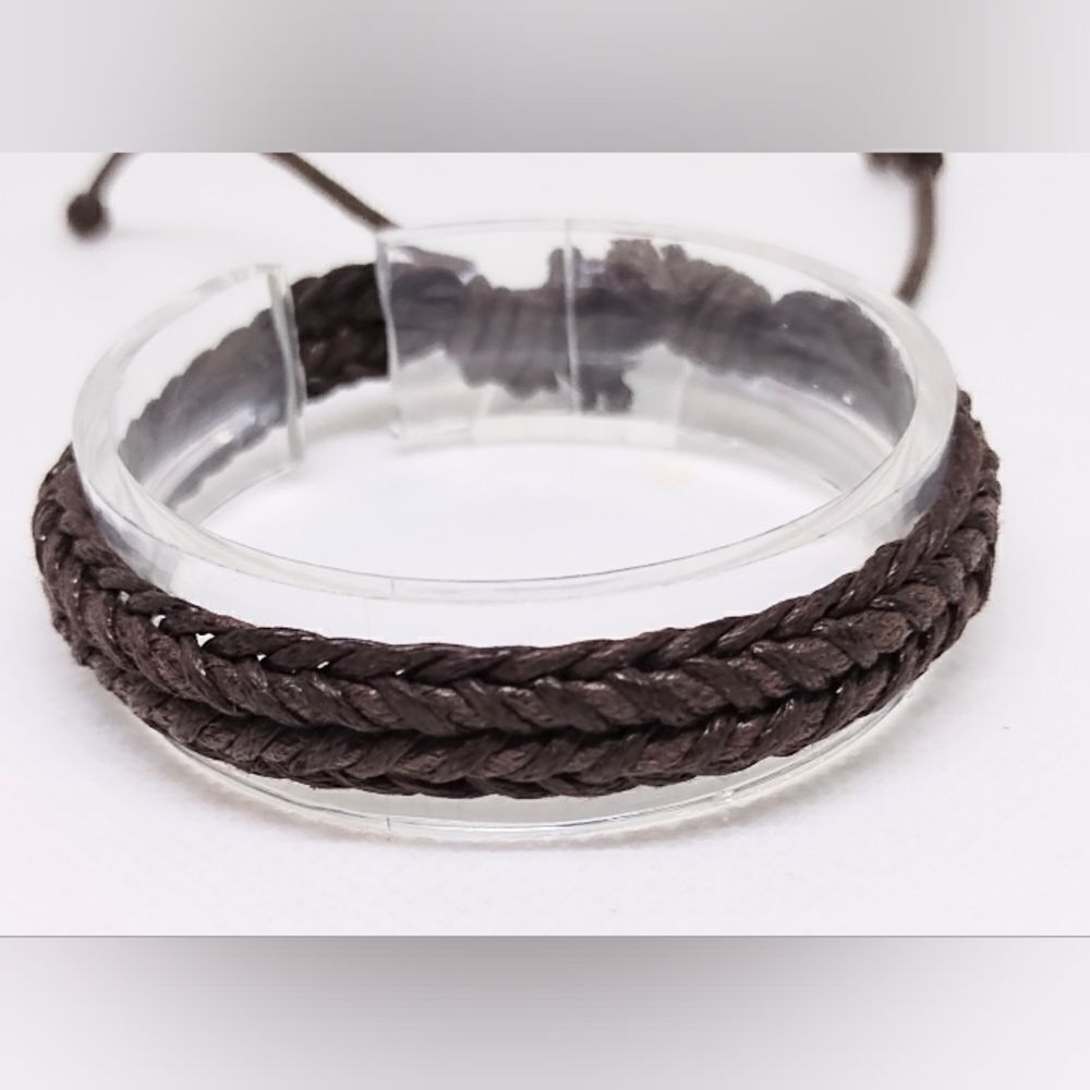 Men's bracelet leather braided brown new e41